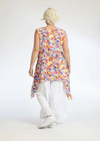 Summer top in a pointed shape made of light linen look quality, Nami in red-blue