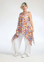 Summer top in a pointed shape made of light linen look quality, Nami in red-blue