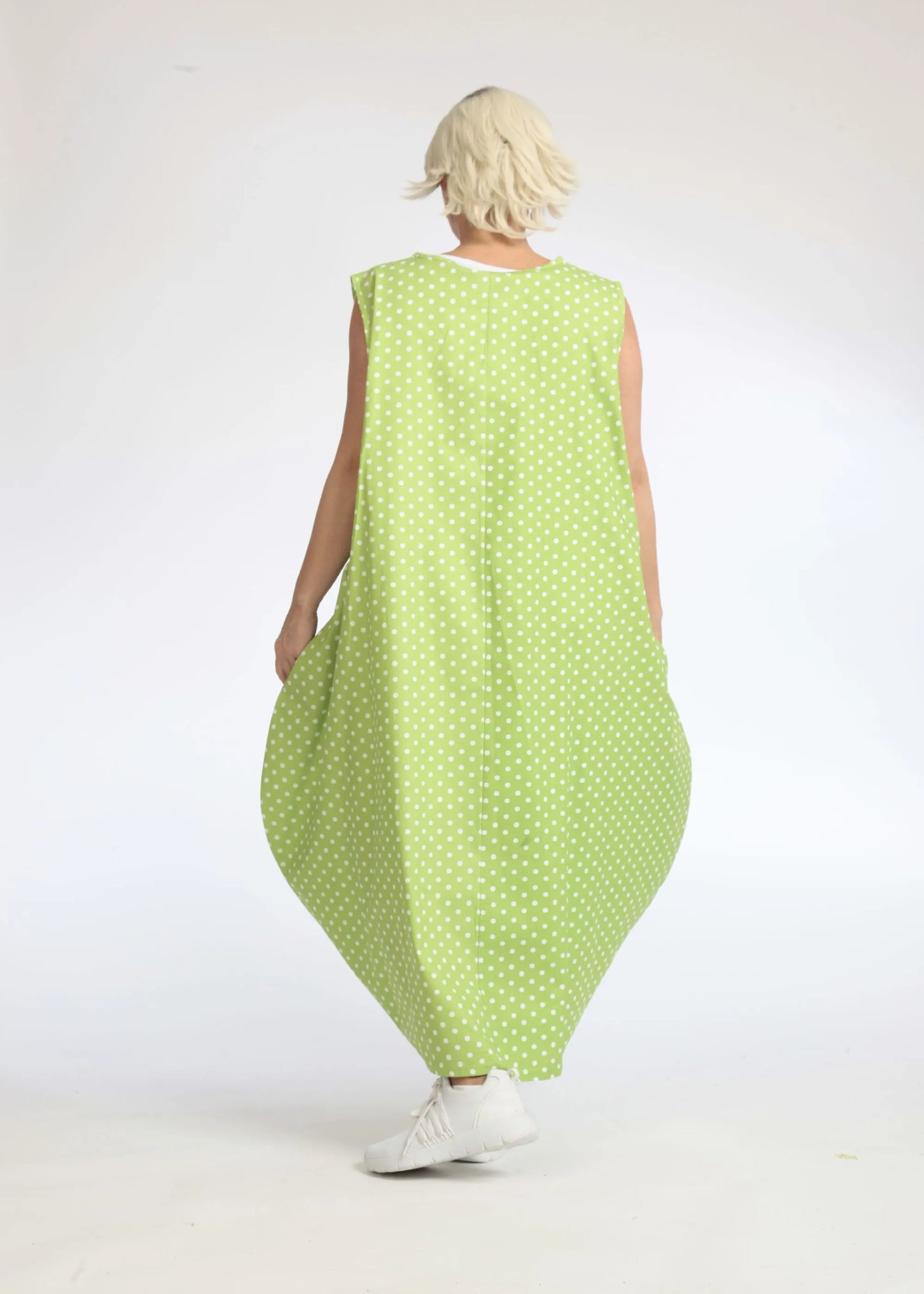 Sommer Kleid in Ballon Form aus glatter Popeline Qualität, Freya in Apfelgrün-Weiß