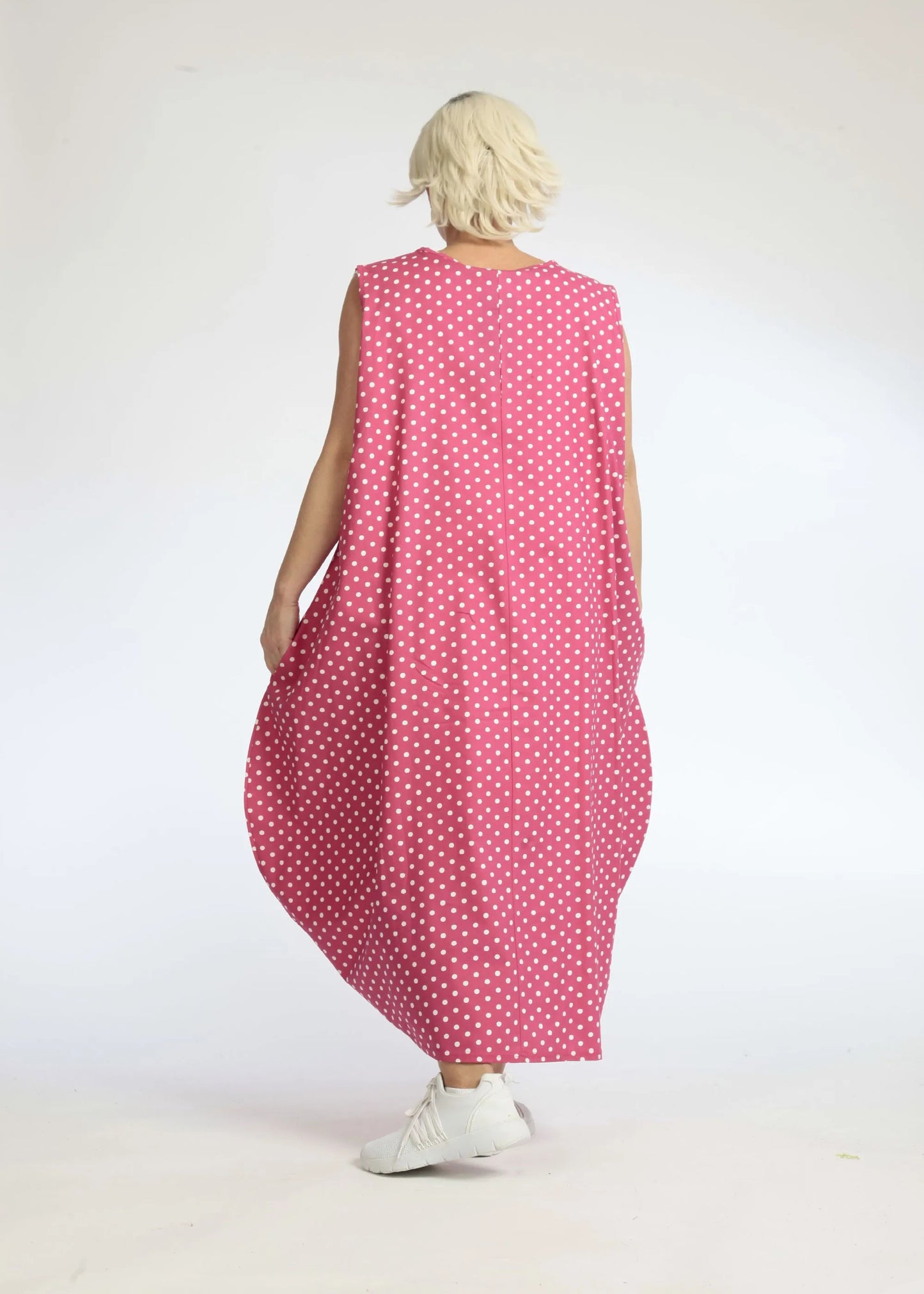 Sommer Kleid in Ballon Form aus glatter Popeline Qualität, Freya in Pink-Weiß