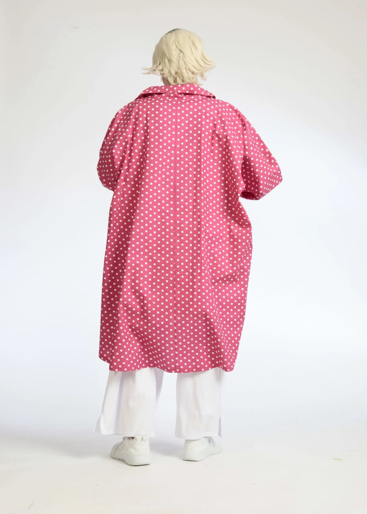Sommer Bluse in Vokuhila Form aus glatter Popeline Qualität, Freya in Pink-Weiß