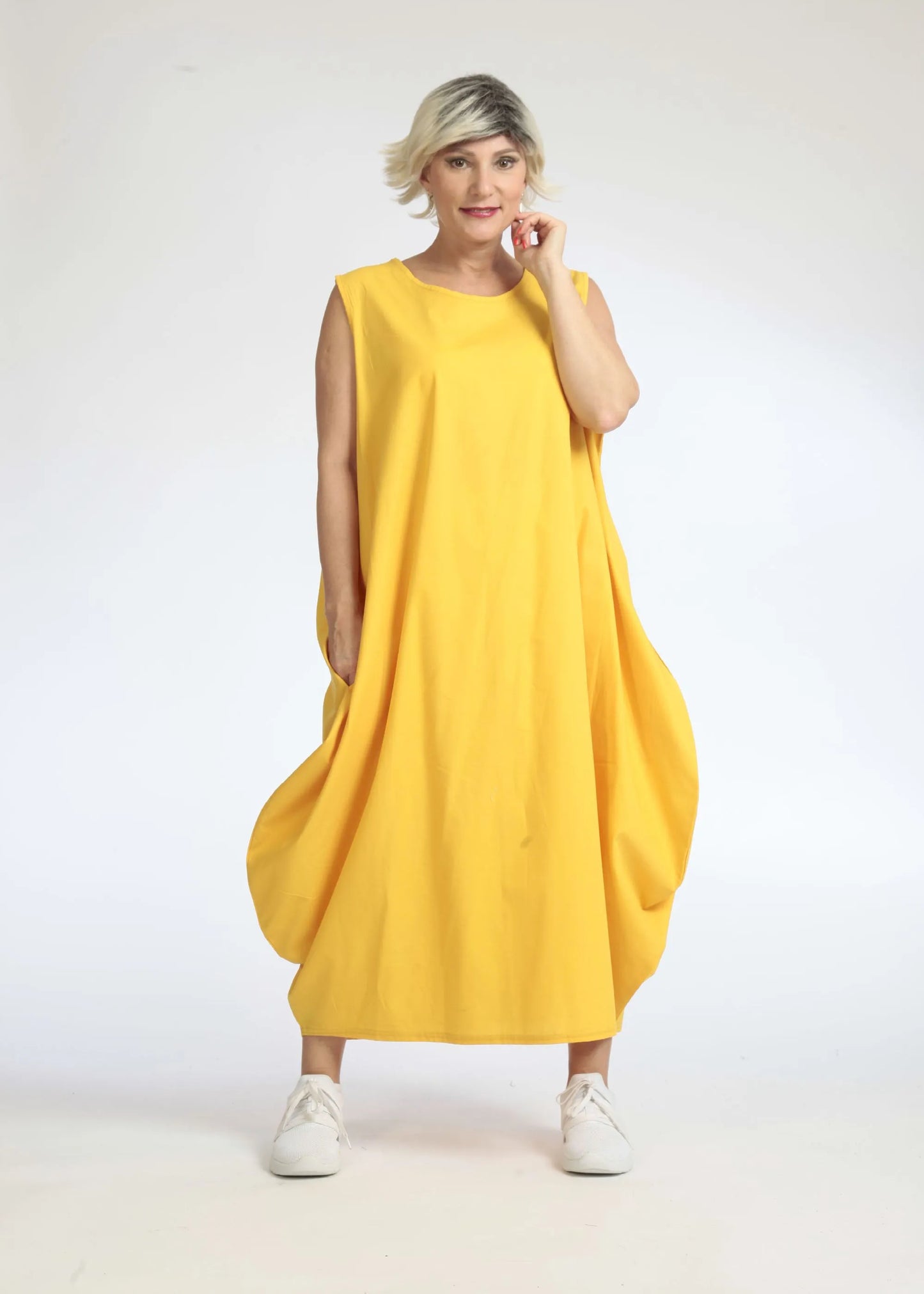 Sommer Kleid in Ballon Form aus glatter Popeline Qualität, Hazel in Gelb