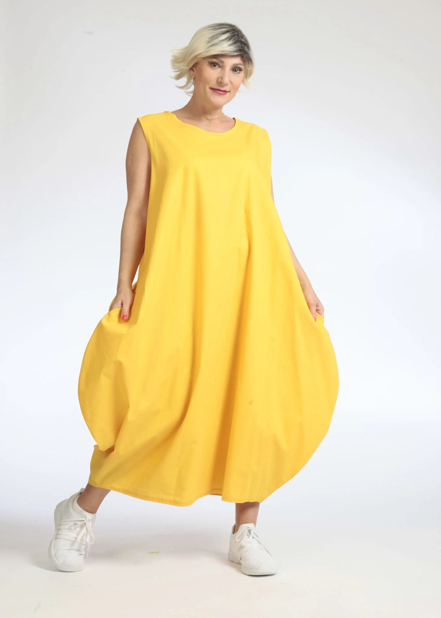 Sommer Kleid in Ballon Form aus glatter Popeline Qualität, Hazel in Gelb