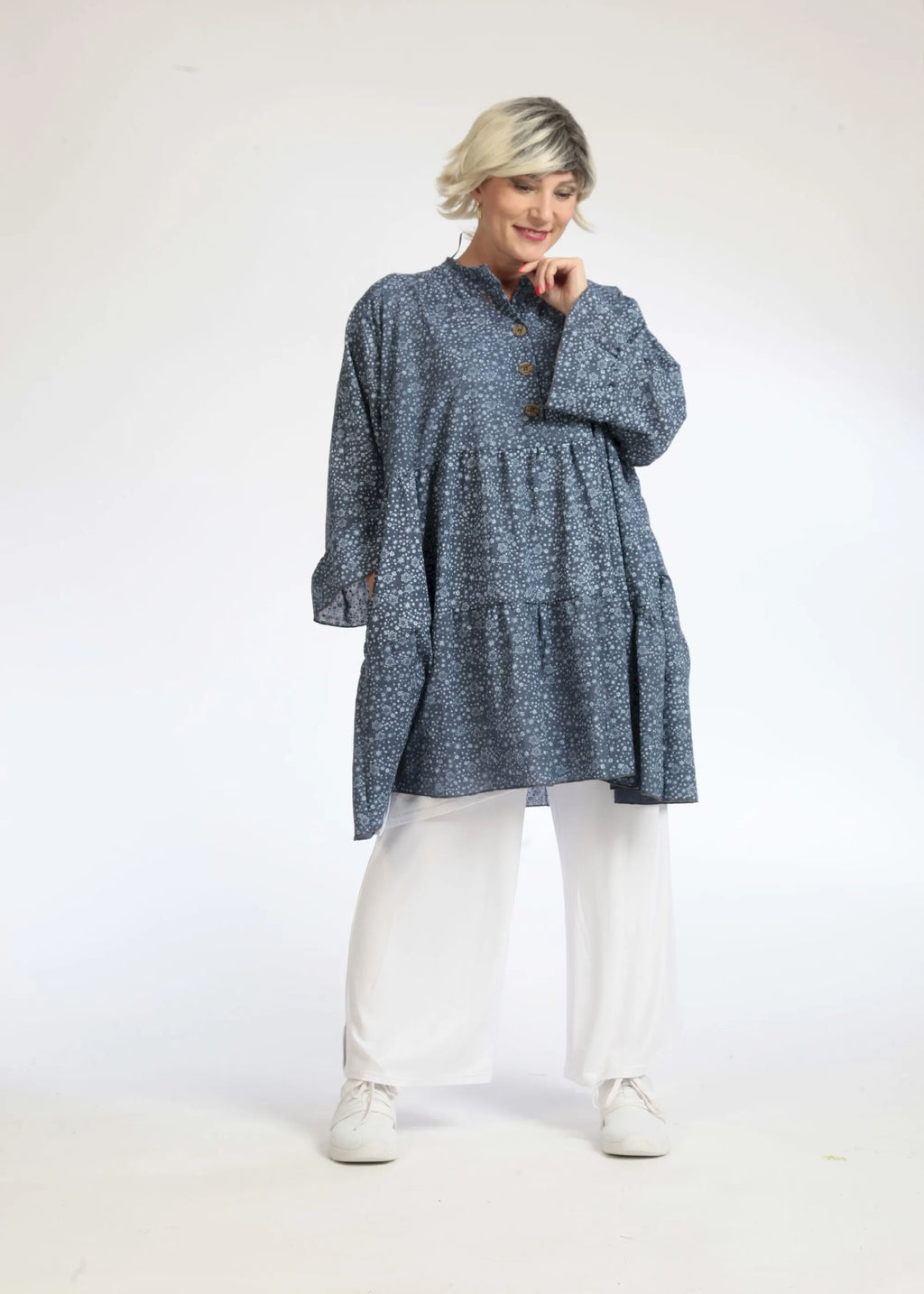 Summer shirt in A-shape made of light poplin quality, Olivia in denim blue