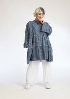 Summer shirt in A-shape made of light poplin quality, Olivia in denim blue