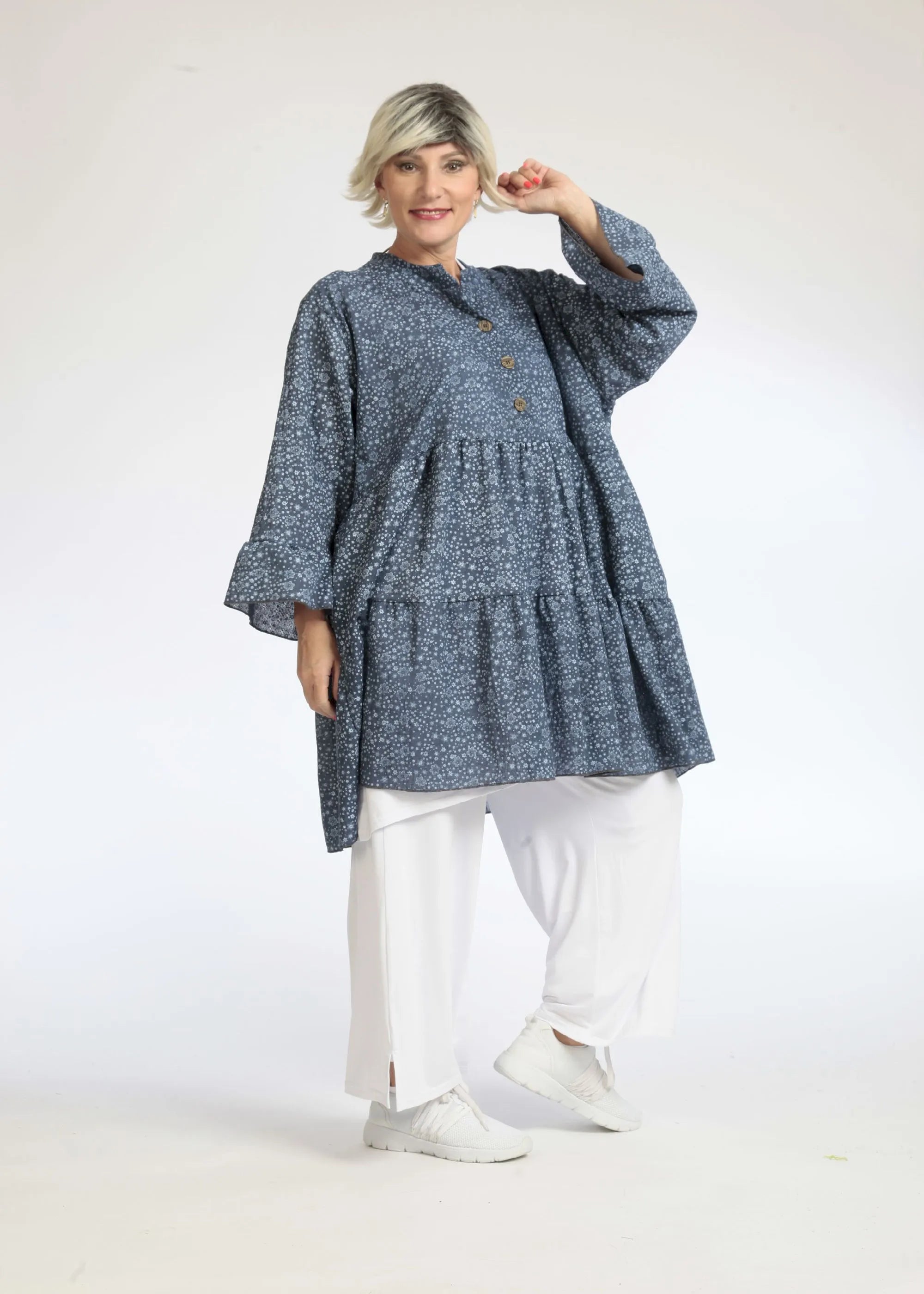Summer shirt in A-shape made of light poplin quality, Olivia in denim blue