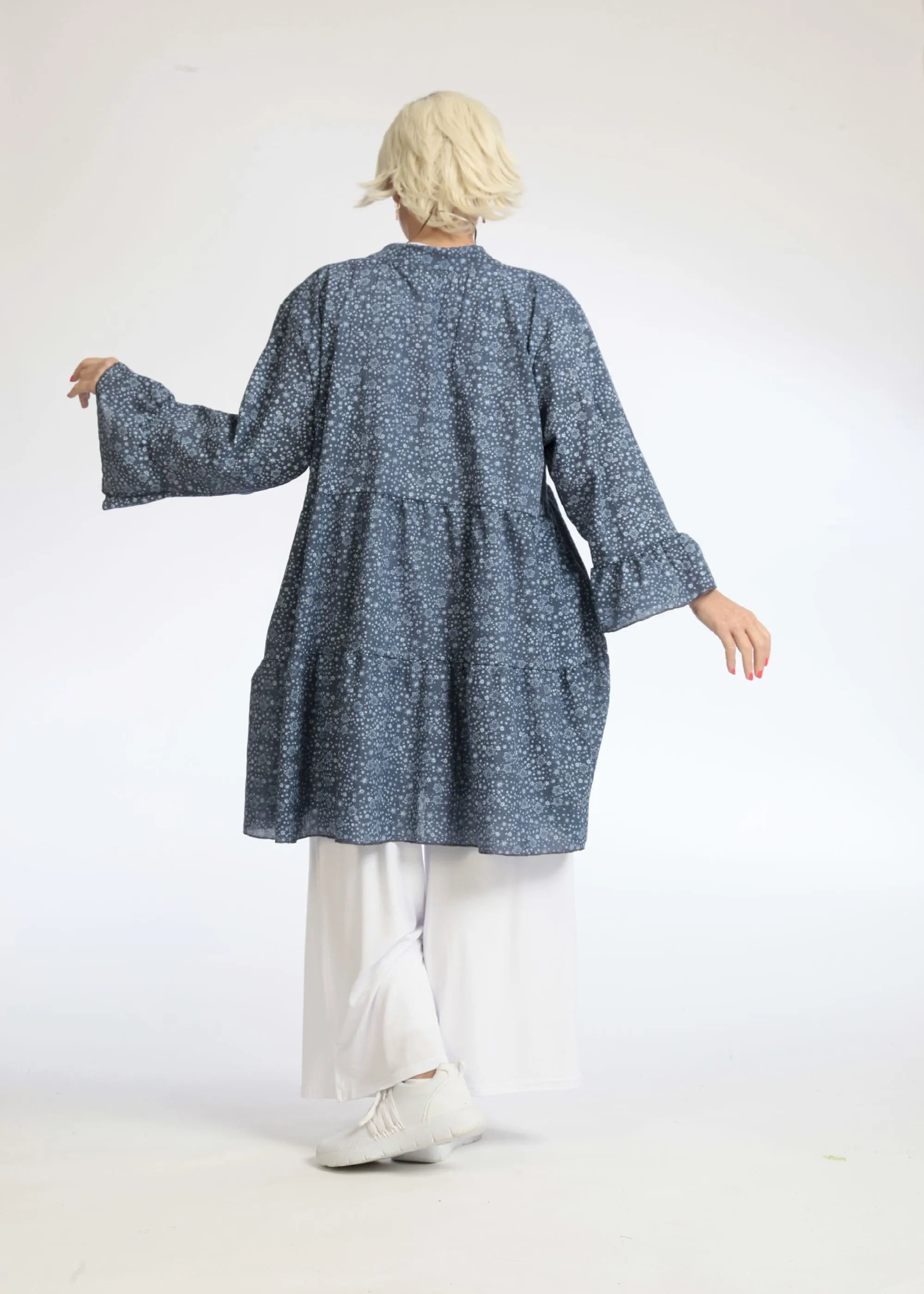 Summer shirt in A-shape made of light poplin quality, Olivia in denim blue