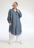 Summer blouse with a rounded shape made of light poplin quality, Olivia in denim blue
