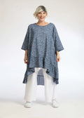 Summer big shirt in a mullet shape made of light poplin quality, Olivia in denim blue