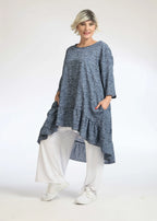 Summer big shirt in a mullet shape made of light poplin quality, Olivia in denim blue