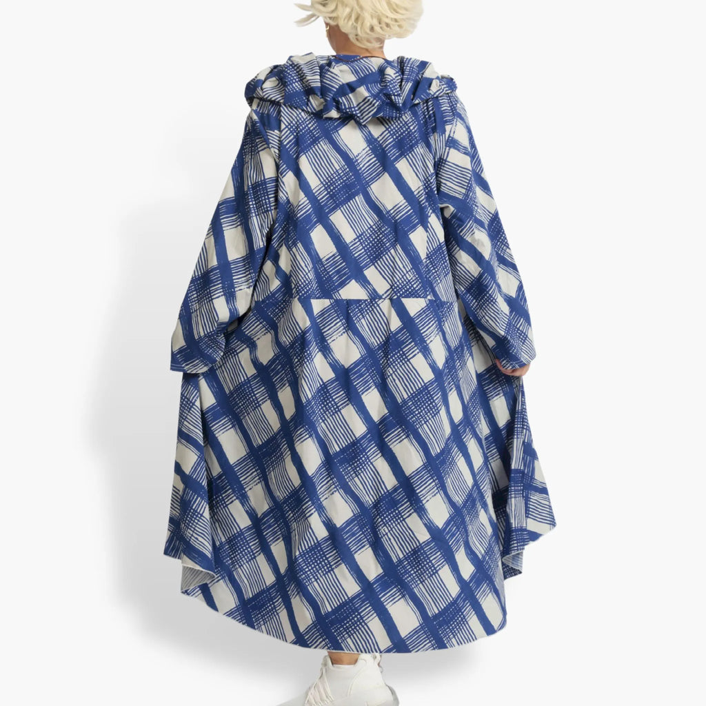 Summer coat in a rounded shape made of airy poplin quality, Arabella in blue-gray