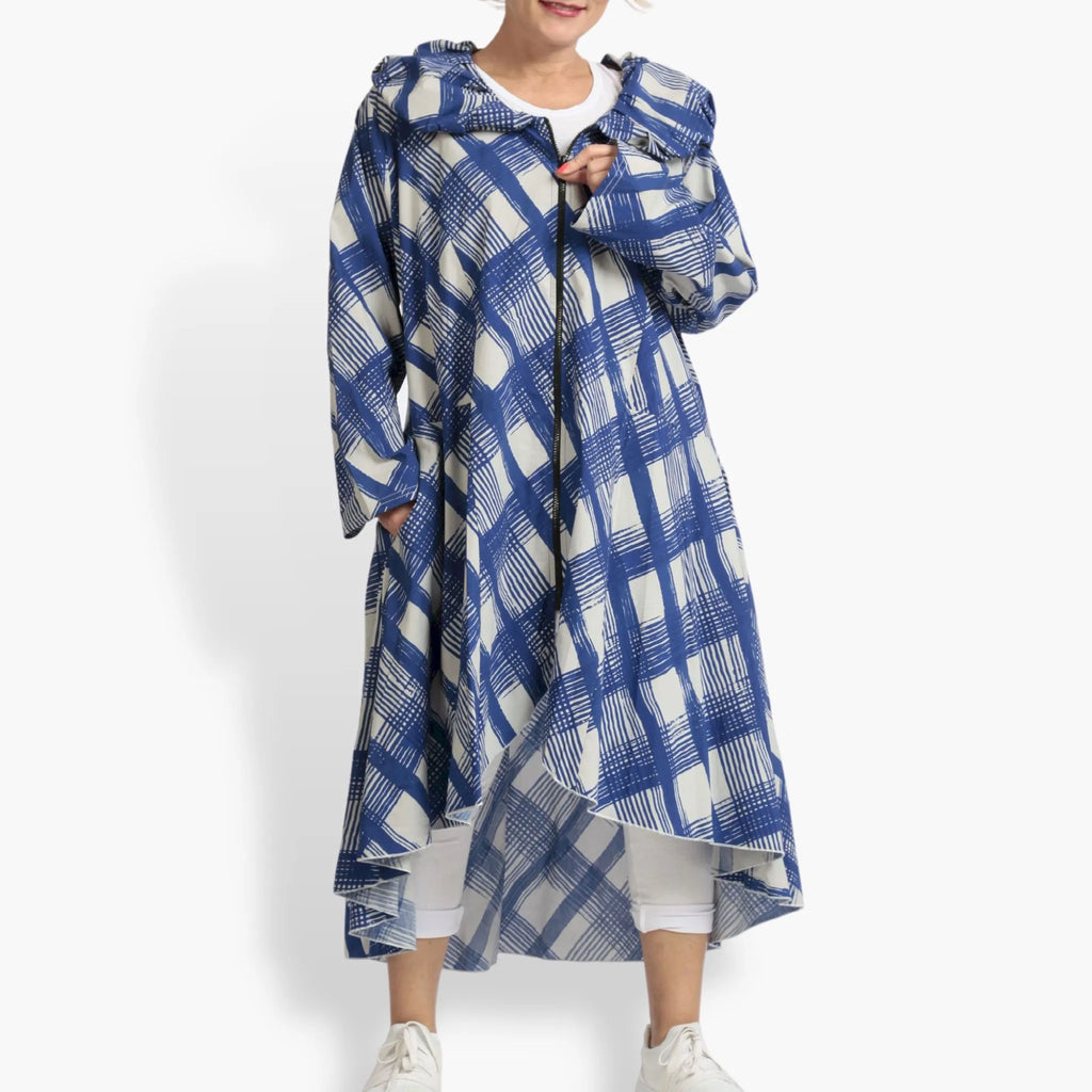 Summer coat in a rounded shape made of airy poplin quality, Arabella in blue-gray