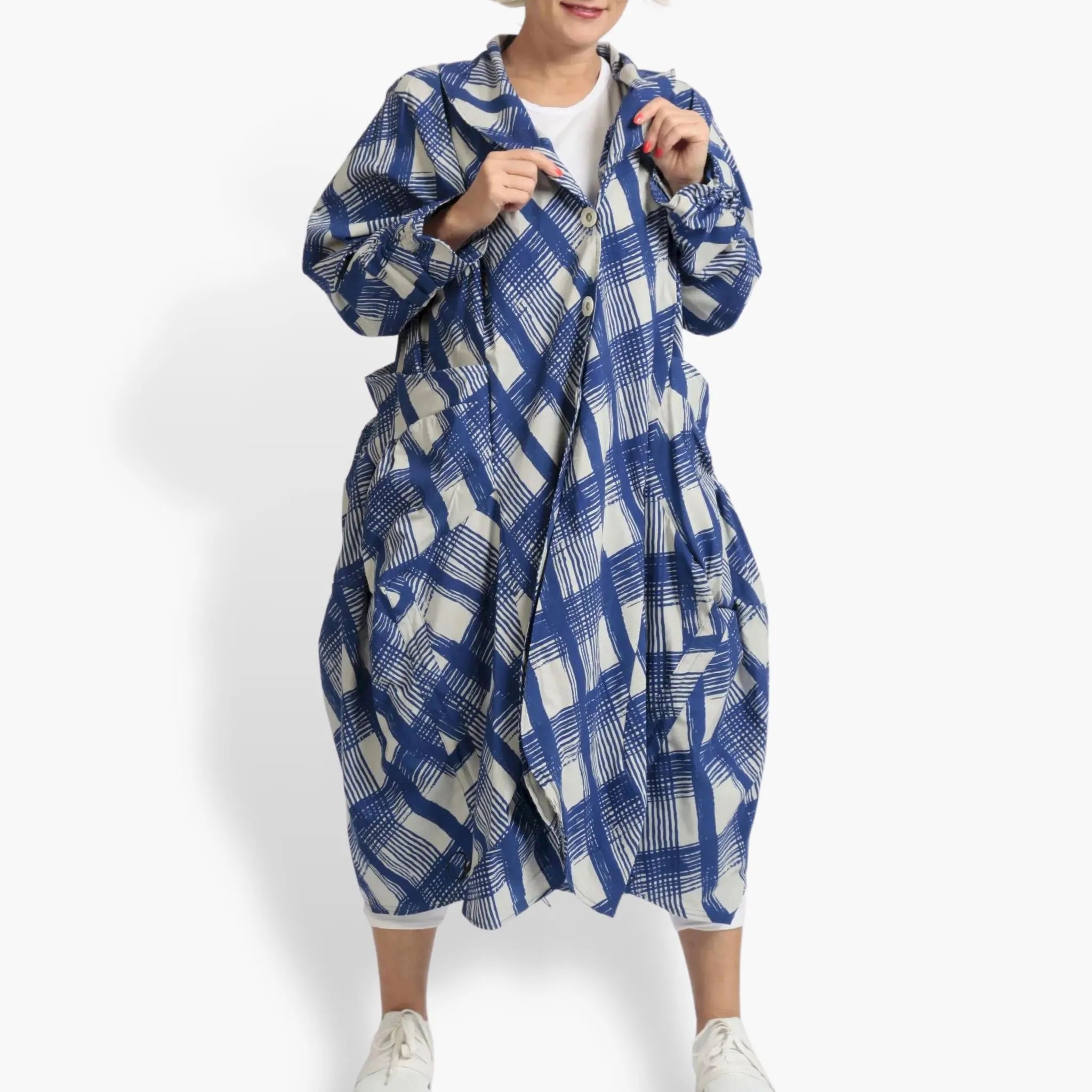 Summer coat in a ruffled shape made of airy poplin quality, Arabella in blue-gray