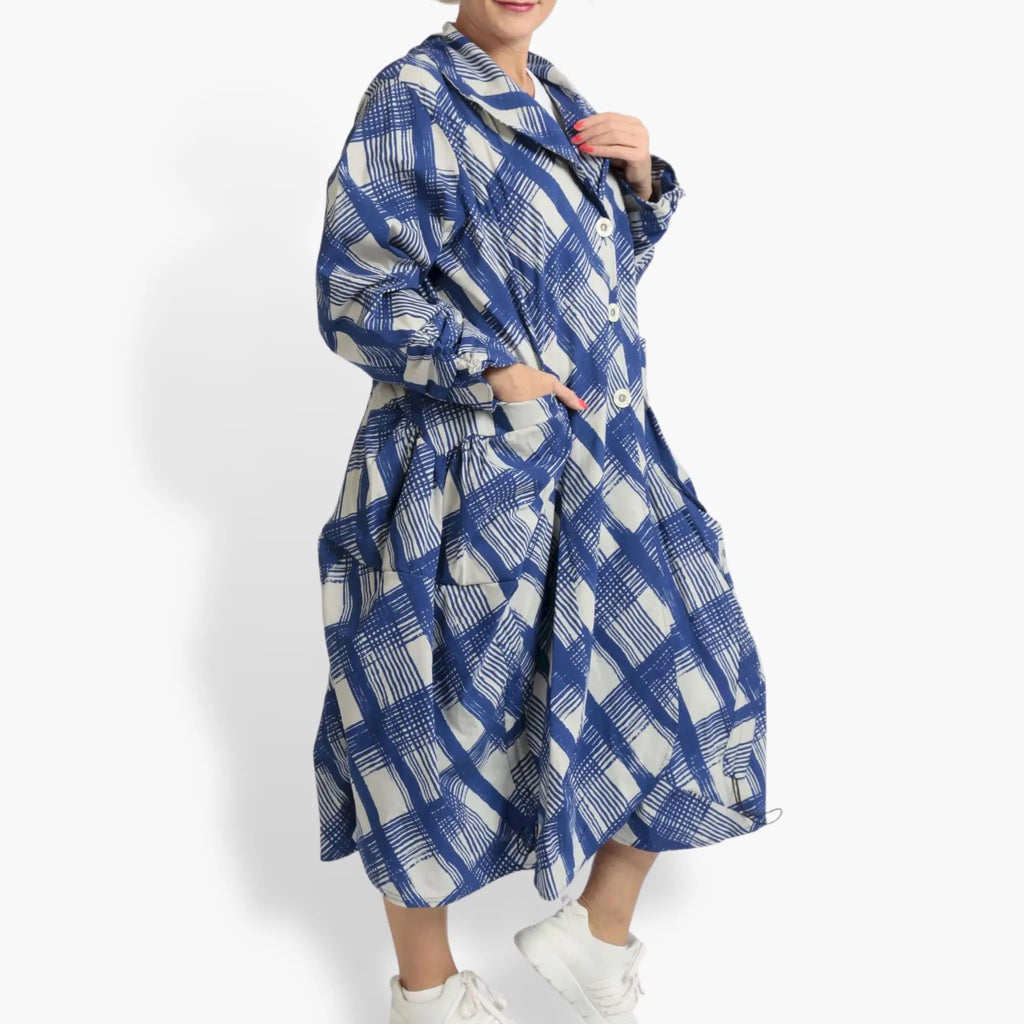 Summer coat in a ruffled shape made of airy poplin quality, Arabella in blue-gray