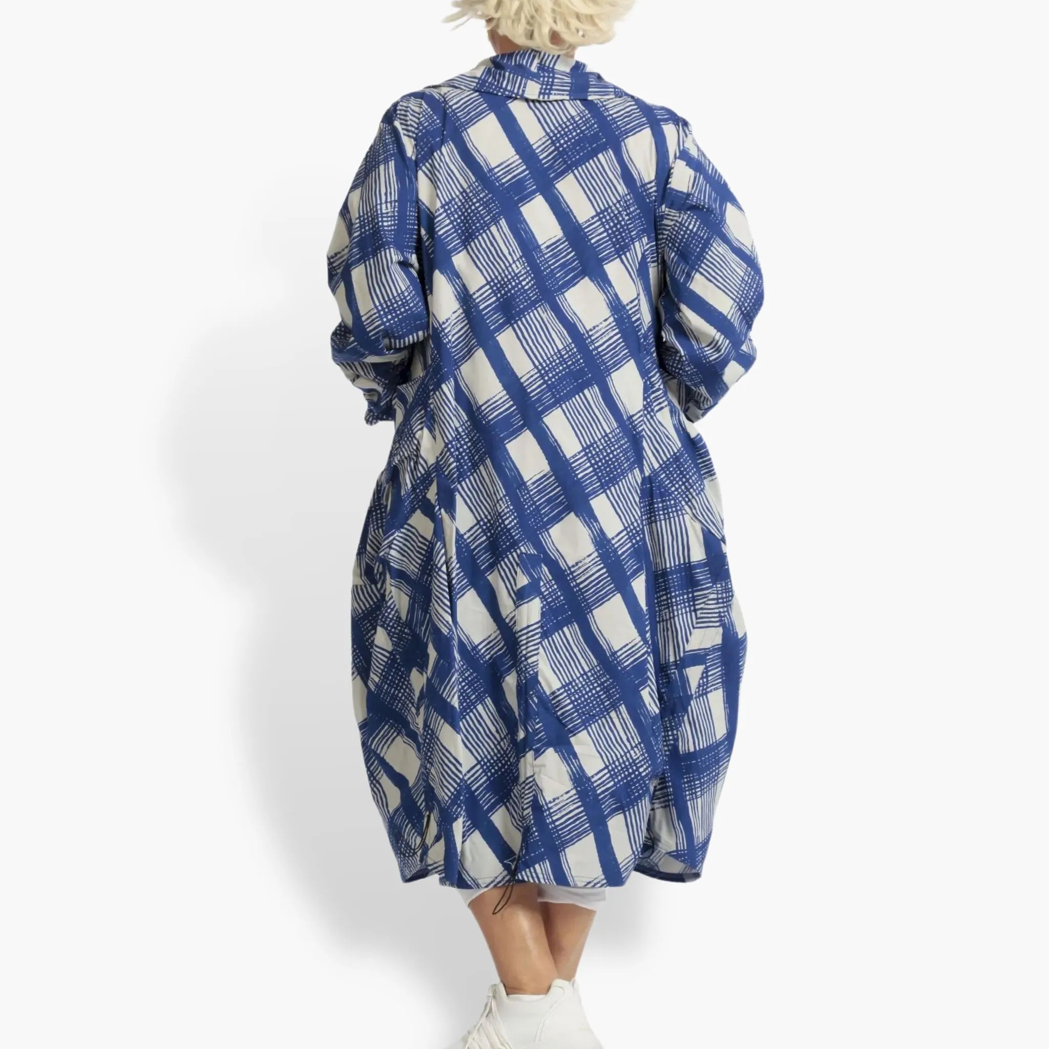 Summer coat in a ruffled shape made of airy poplin quality, Arabella in blue-gray