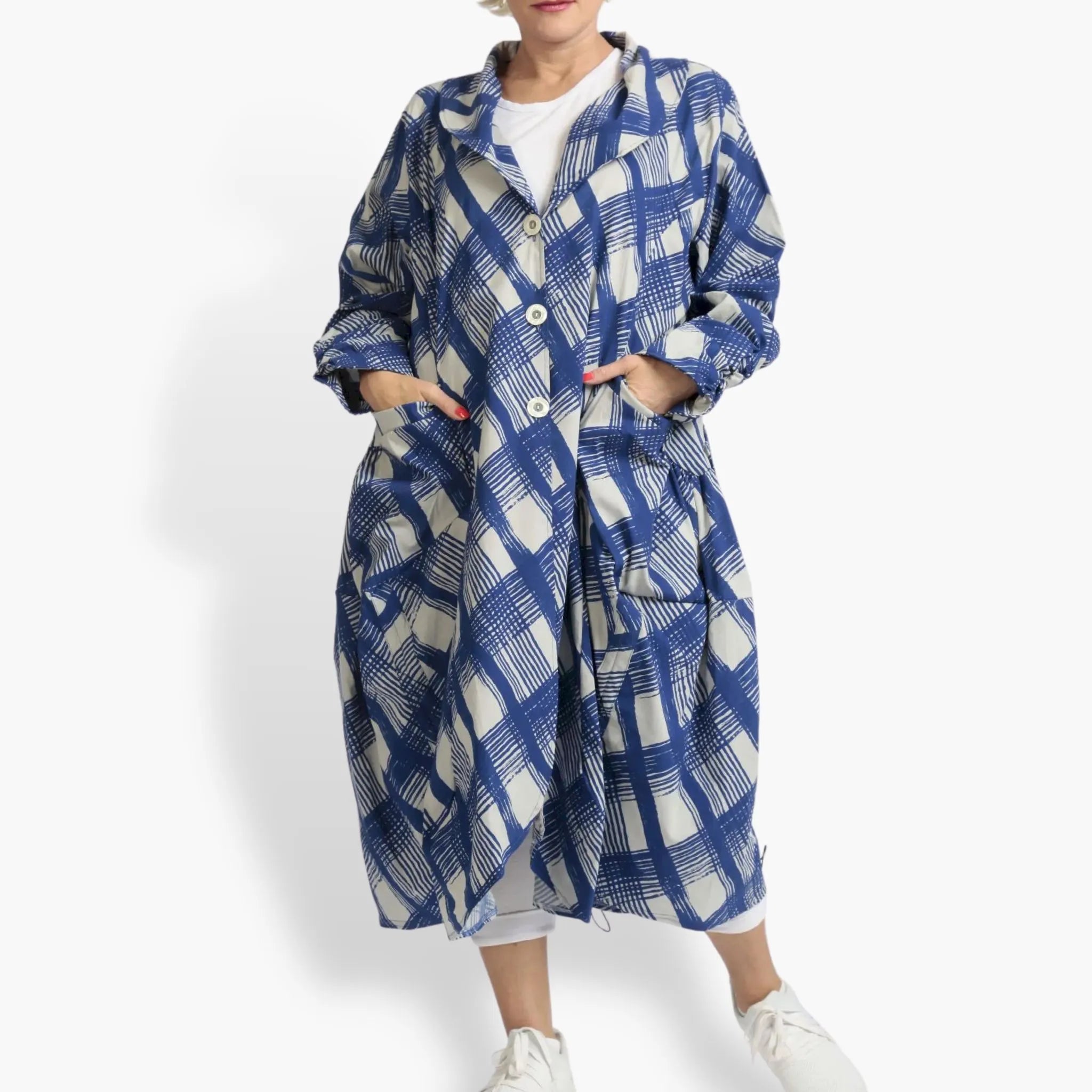 Summer coat in a ruffled shape made of airy poplin quality, Arabella in blue-gray