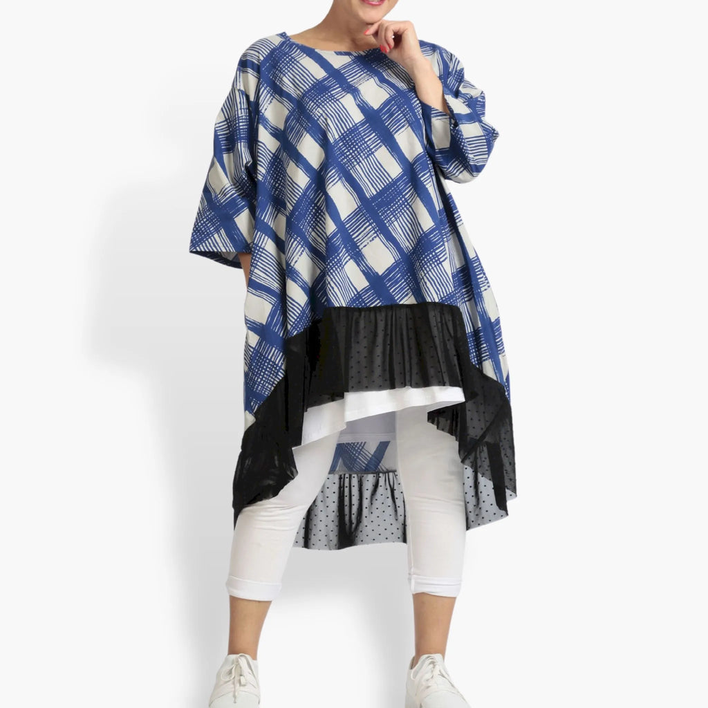 Summer big shirt in a rounded shape made of airy poplin quality, Arabella in blue-gray