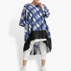 Summer big shirt in a rounded shape made of airy poplin quality, Arabella in blue-gray