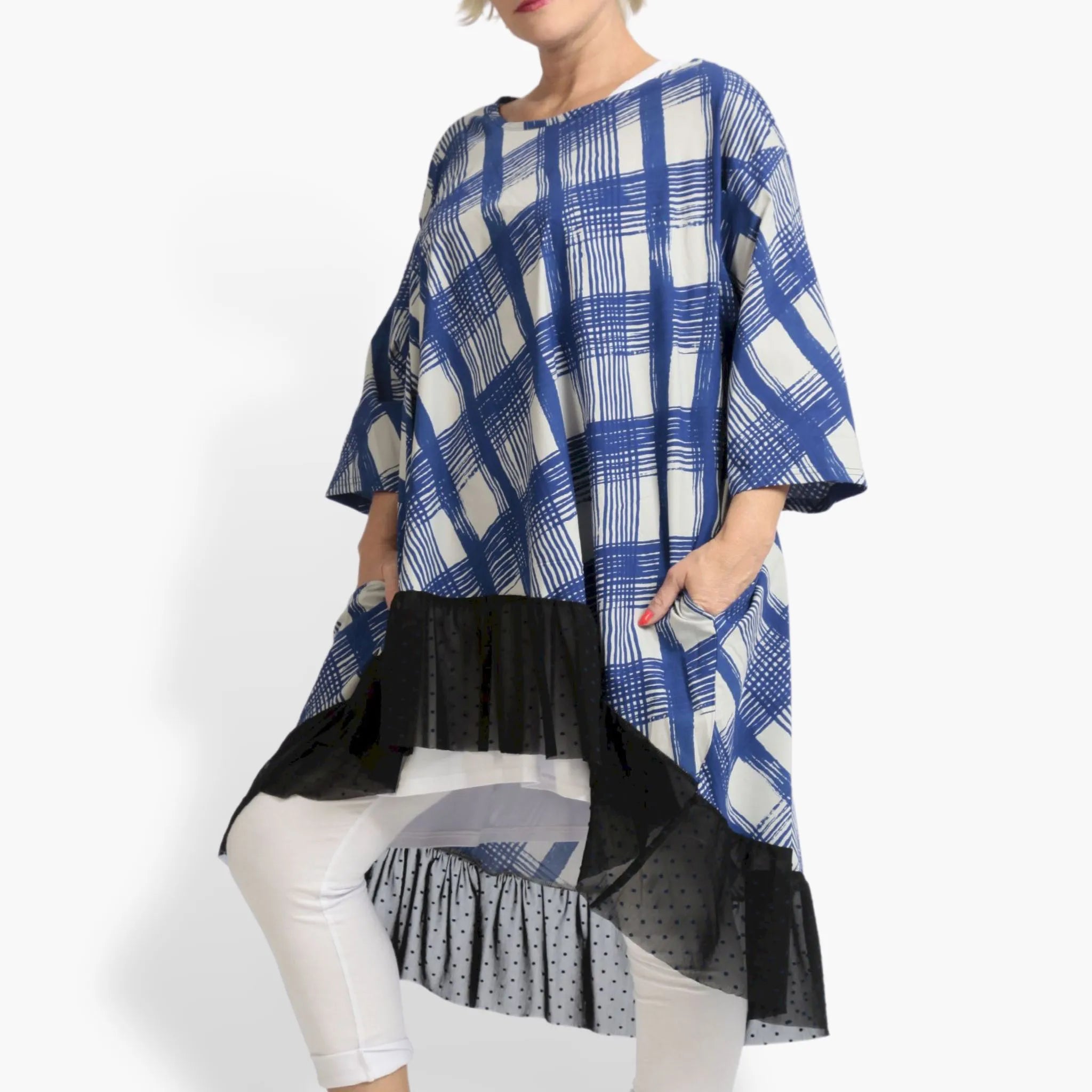 Summer big shirt in a rounded shape made of airy poplin quality, Arabella in blue-gray