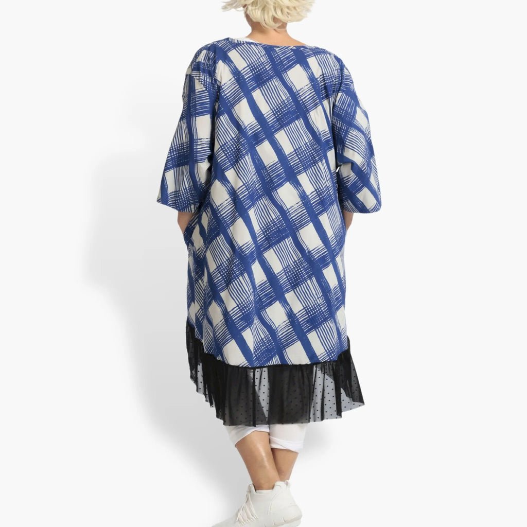 Summer big shirt in a rounded shape made of airy poplin quality, Arabella in blue-gray