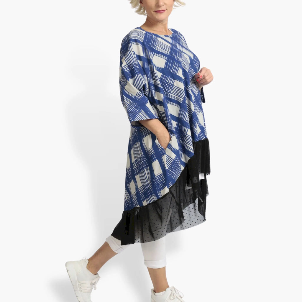 Summer big shirt in a rounded shape made of airy poplin quality, Arabella in blue-gray