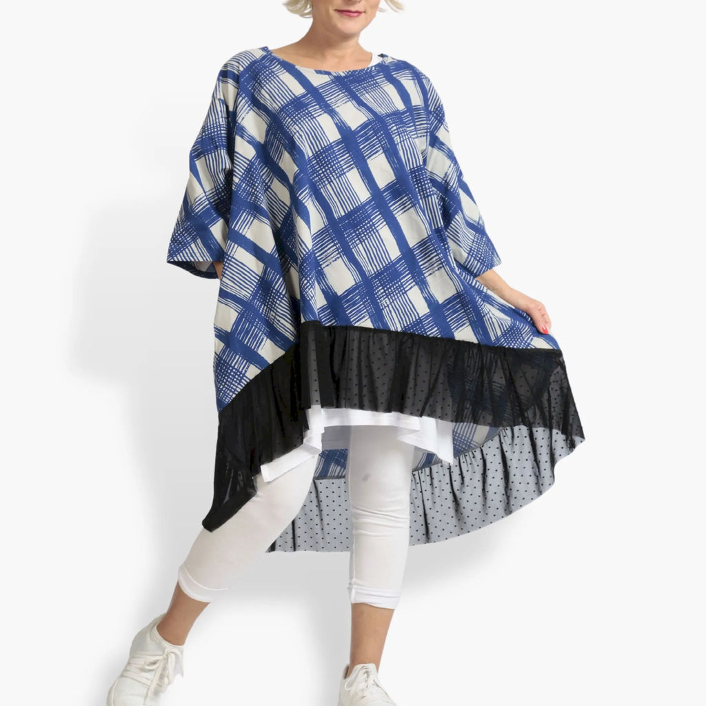 Summer big shirt in a rounded shape made of airy poplin quality, Arabella in blue-gray