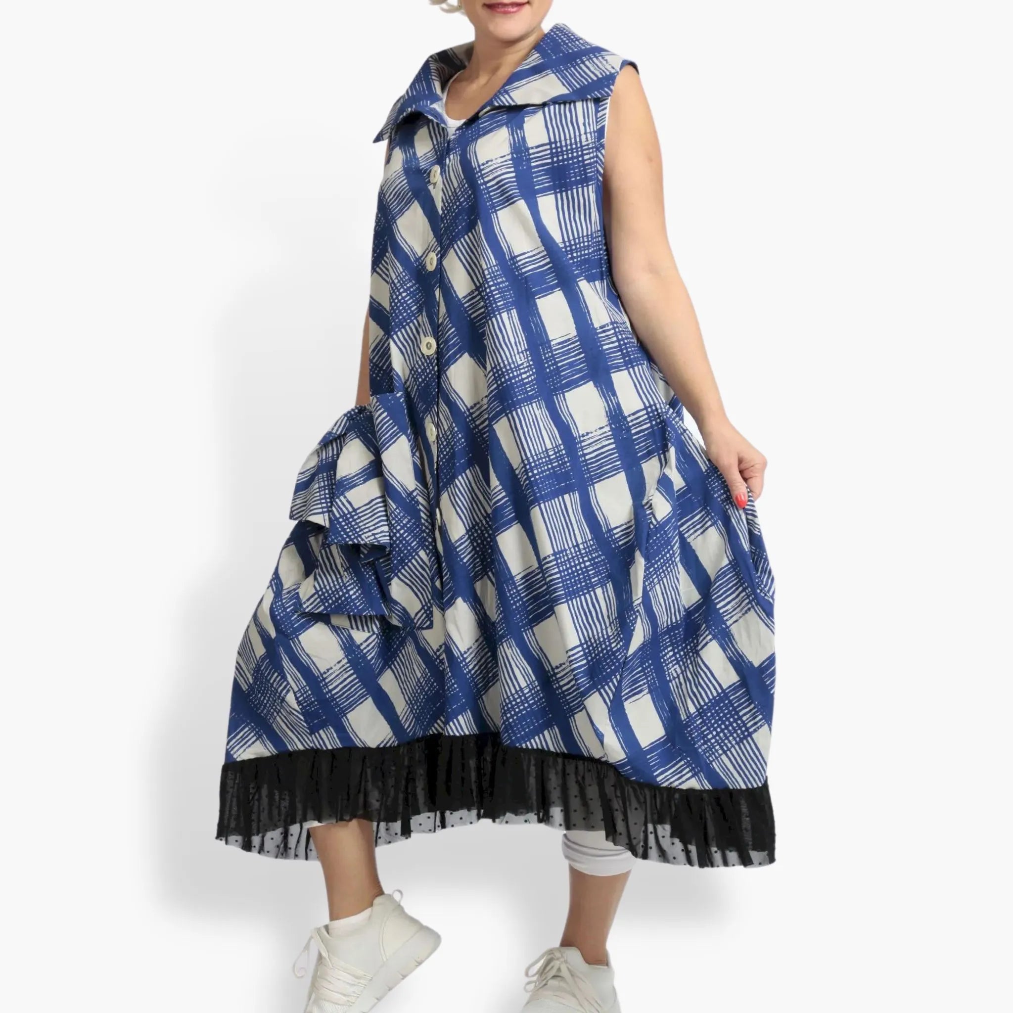 Summer vest in a straight shape made of airy poplin quality, Arabella in blue-gray