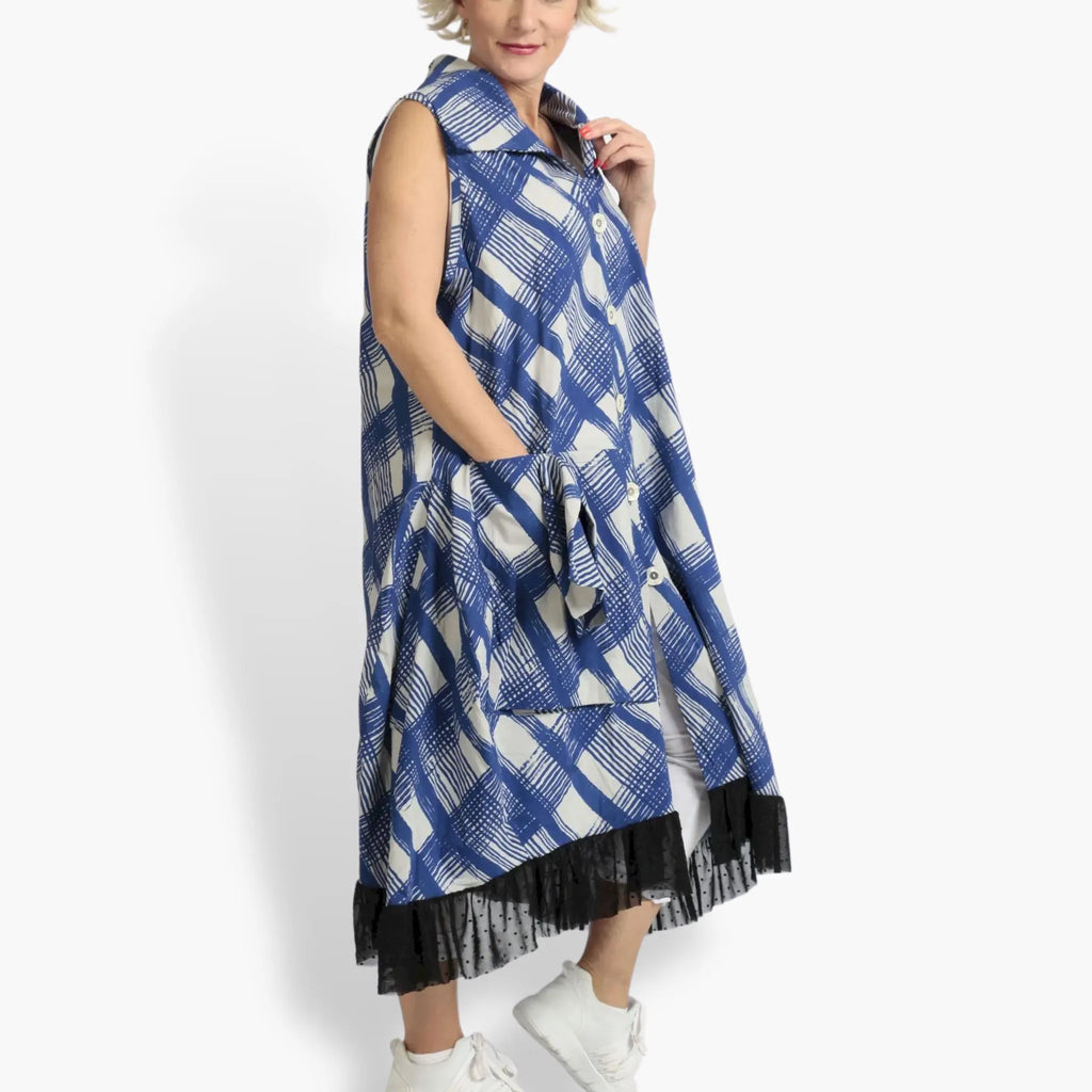 Summer vest in a straight shape made of airy poplin quality, Arabella in blue-gray