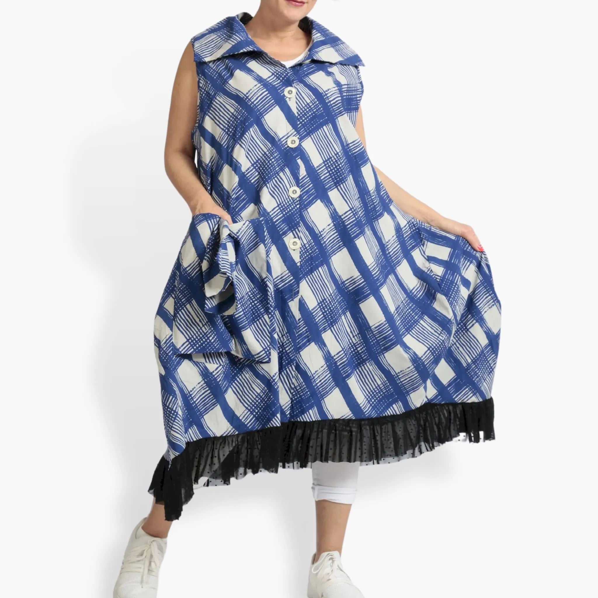 Summer vest in a straight shape made of airy poplin quality, Arabella in blue-gray