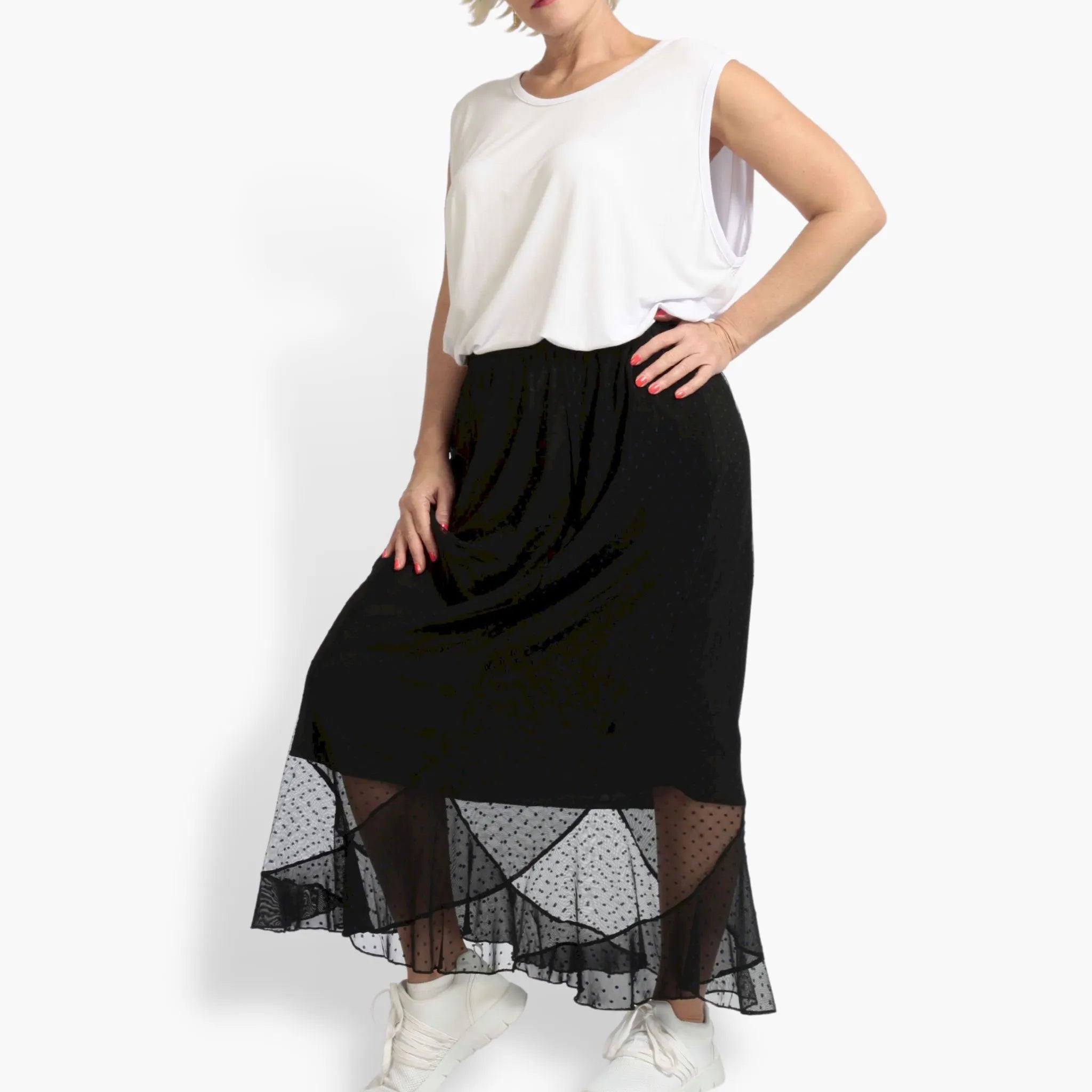Summer skirt in a straight shape made of airy tulle quality, Arabella in blue-black