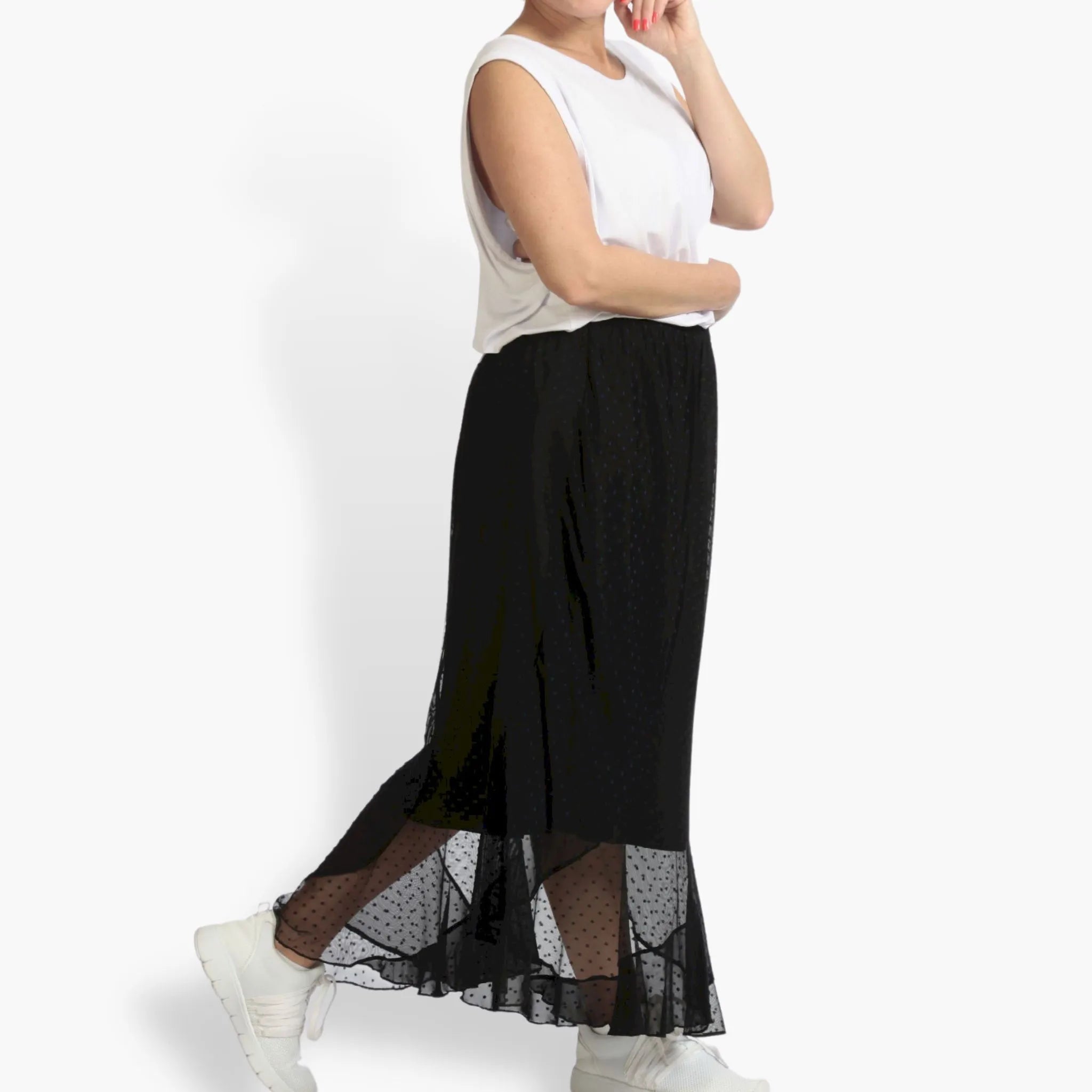 Summer skirt in a straight shape made of airy tulle quality, Arabella in blue-black