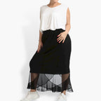 Summer skirt in a straight shape made of airy tulle quality, Arabella in blue-black