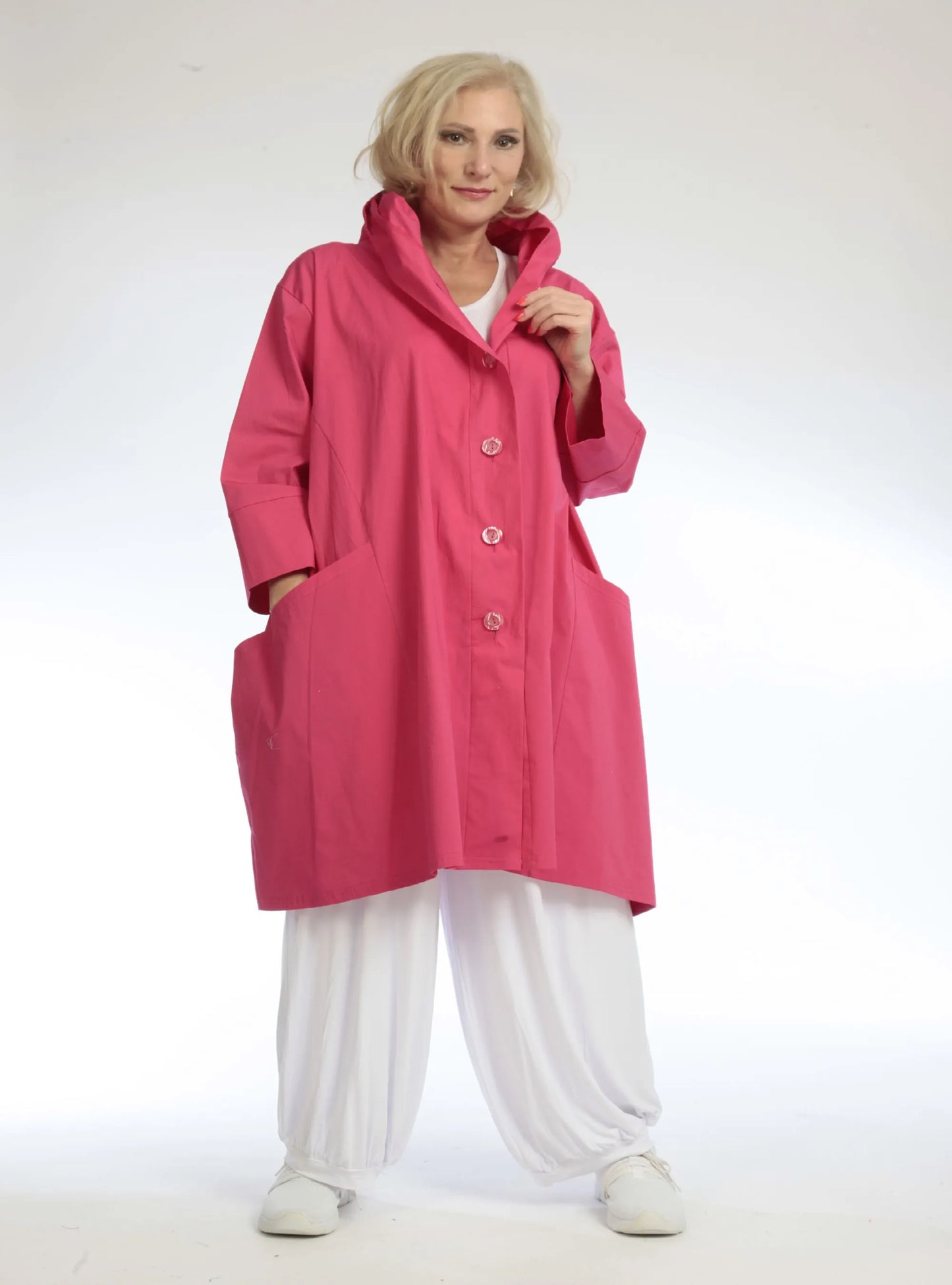 Sommer Jacke in gerader Form aus luftiger Popeline Qualität, Hazel in Fuchsia