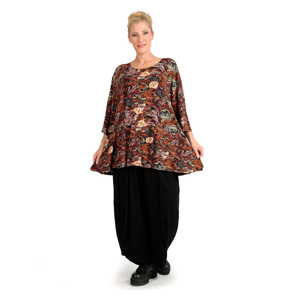 Transition shirt in bell shape made of stretcher jersey quality, Paisly in rust