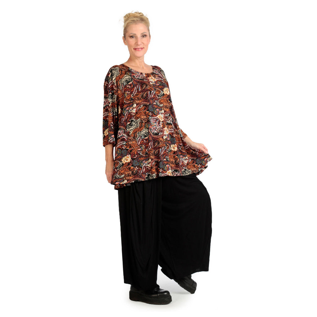 Transition shirt in bell shape made of stretcher jersey quality, Paisly in rust