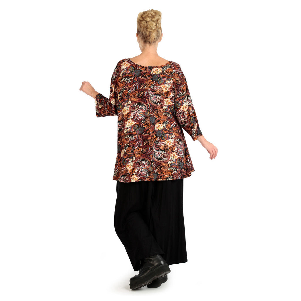 Transition shirt in bell shape made of stretcher jersey quality, Paisly in rust