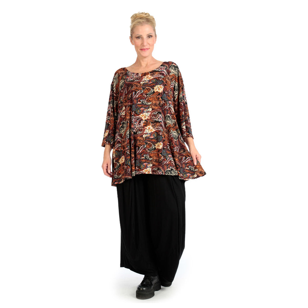 Transition shirt in bell shape made of stretcher jersey quality, Paisly in rust