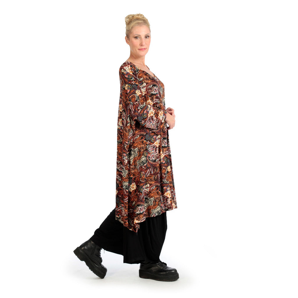 Transitional big shirt in A-shape made of stretcher jersey quality, Paisly in rust
