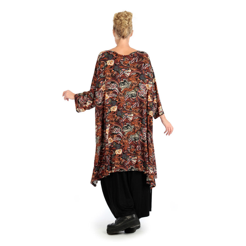 Transitional big shirt in A-shape made of stretcher jersey quality, Paisly in rust