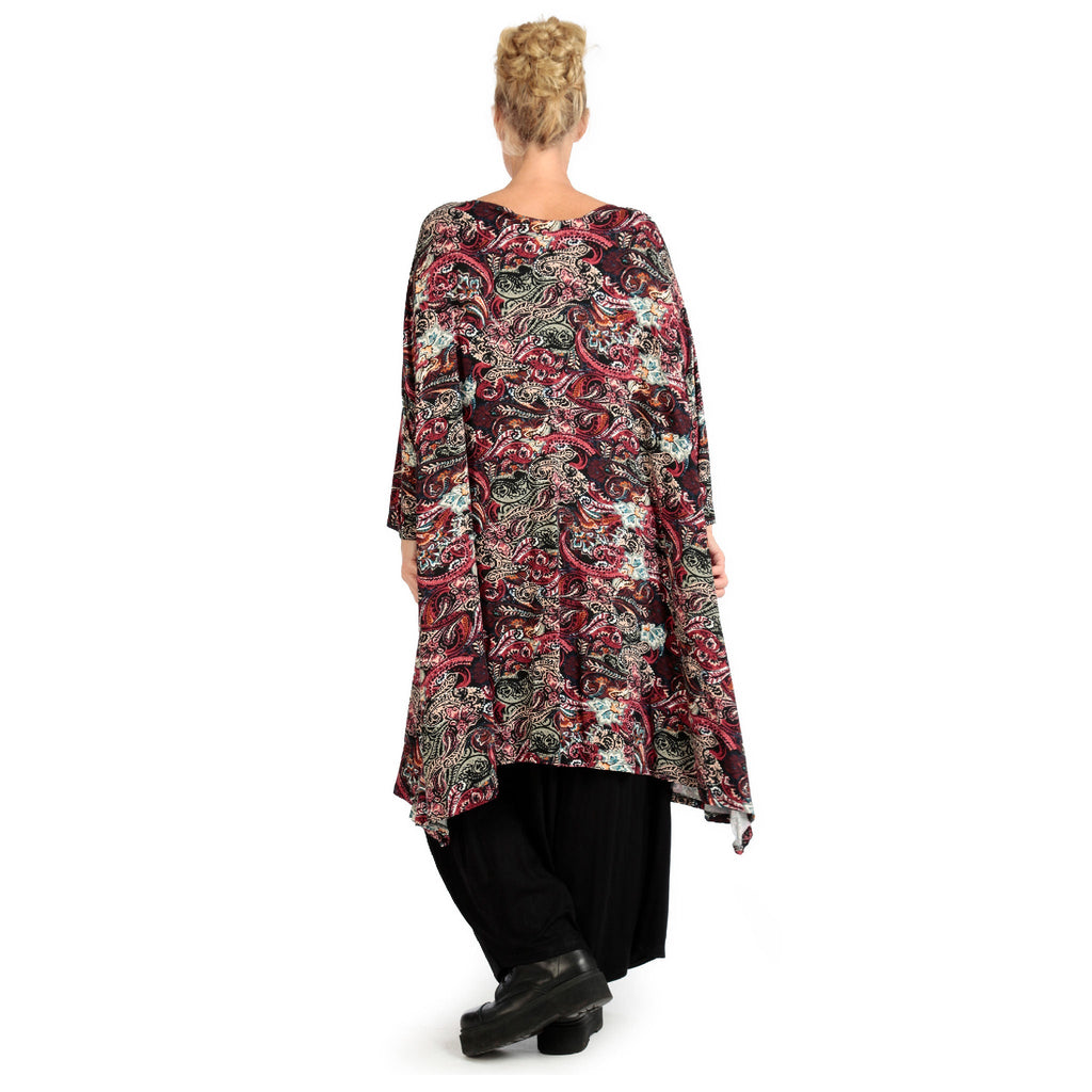Transitional big shirt in A-shape made of stretcher jersey quality, paisly in red