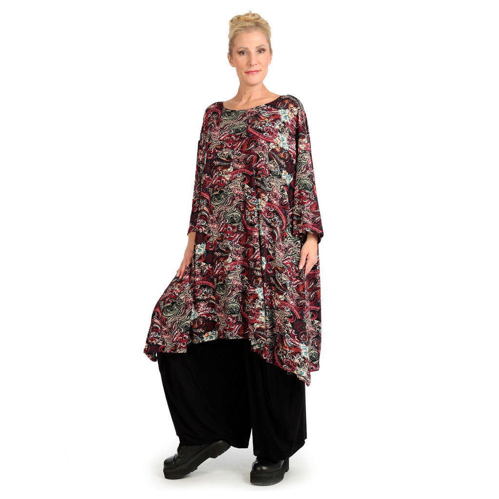 Transitional big shirt in A-shape made of stretcher jersey quality, paisly in red