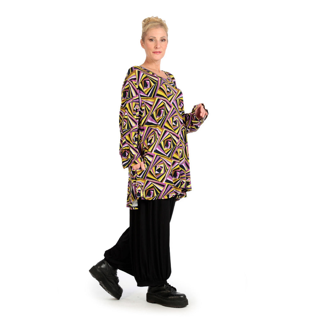 Winter shirt in bell shape made of stretcher jersey quality, maple in purple-yellow-lilac