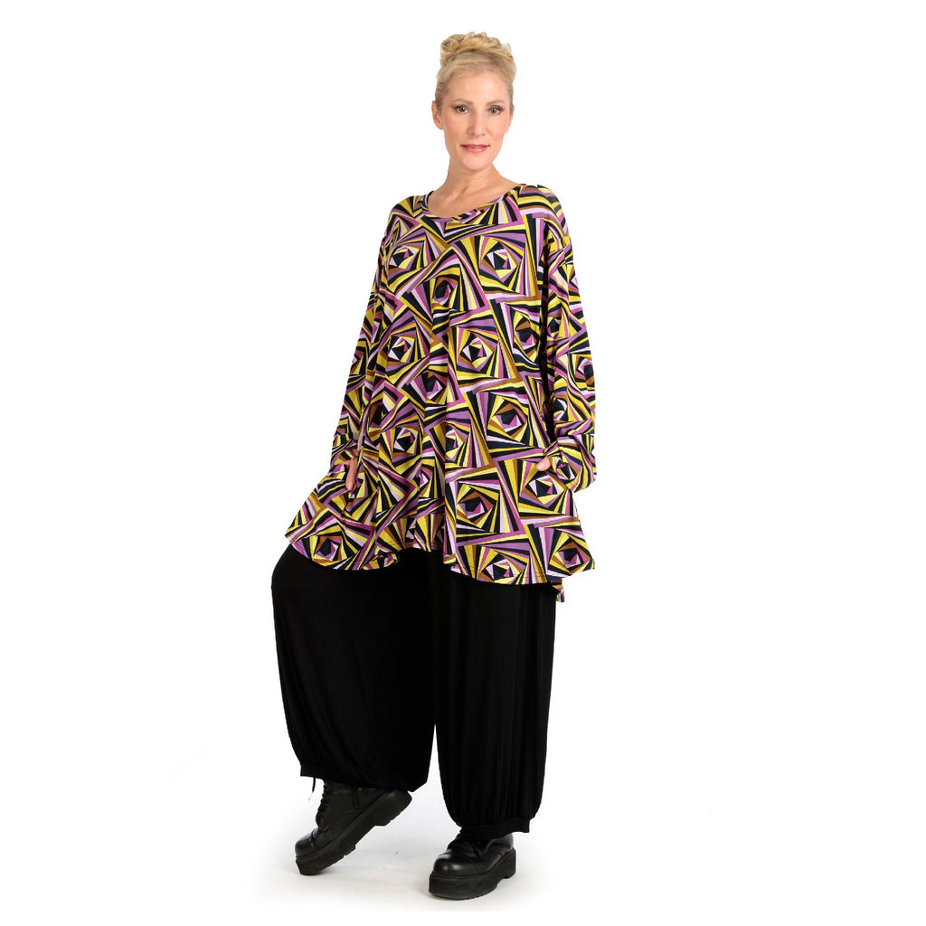 Winter shirt in bell shape made of stretcher jersey quality, maple in purple-yellow-lilac
