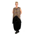 Winter top in pointed shape made of stretcher jersey quality, maple in purple-yellow-lilac