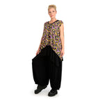 Winter top in pointed shape made of stretcher jersey quality, maple in purple-yellow-lilac