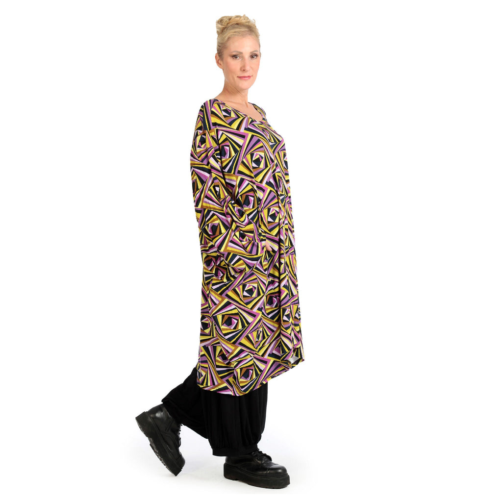 Winter big shirt in balloon shape made of stretcher jersey quality, maple in purple-yellow-lilac