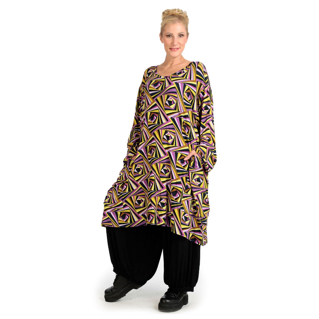 Winter big shirt in balloon shape made of stretcher jersey quality, maple in purple-yellow-lilac