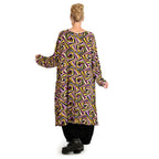 Winter dress in A-shape made of stretcher jersey quality, maple in purple-yellow-lilac