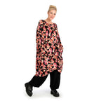 Winter big shirt in balloon shape made of stretcher jersey quality, Luna in black-red-fuchsia