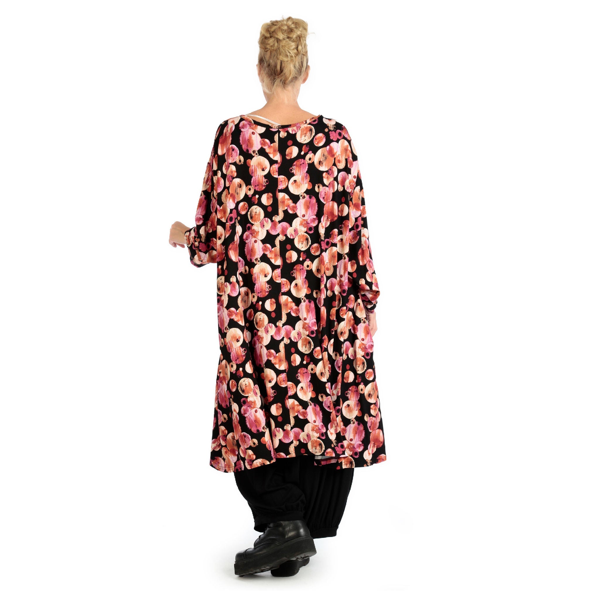 Winter dress in A-shape made of stretch jersey quality, Luna in black-red-fuchsia